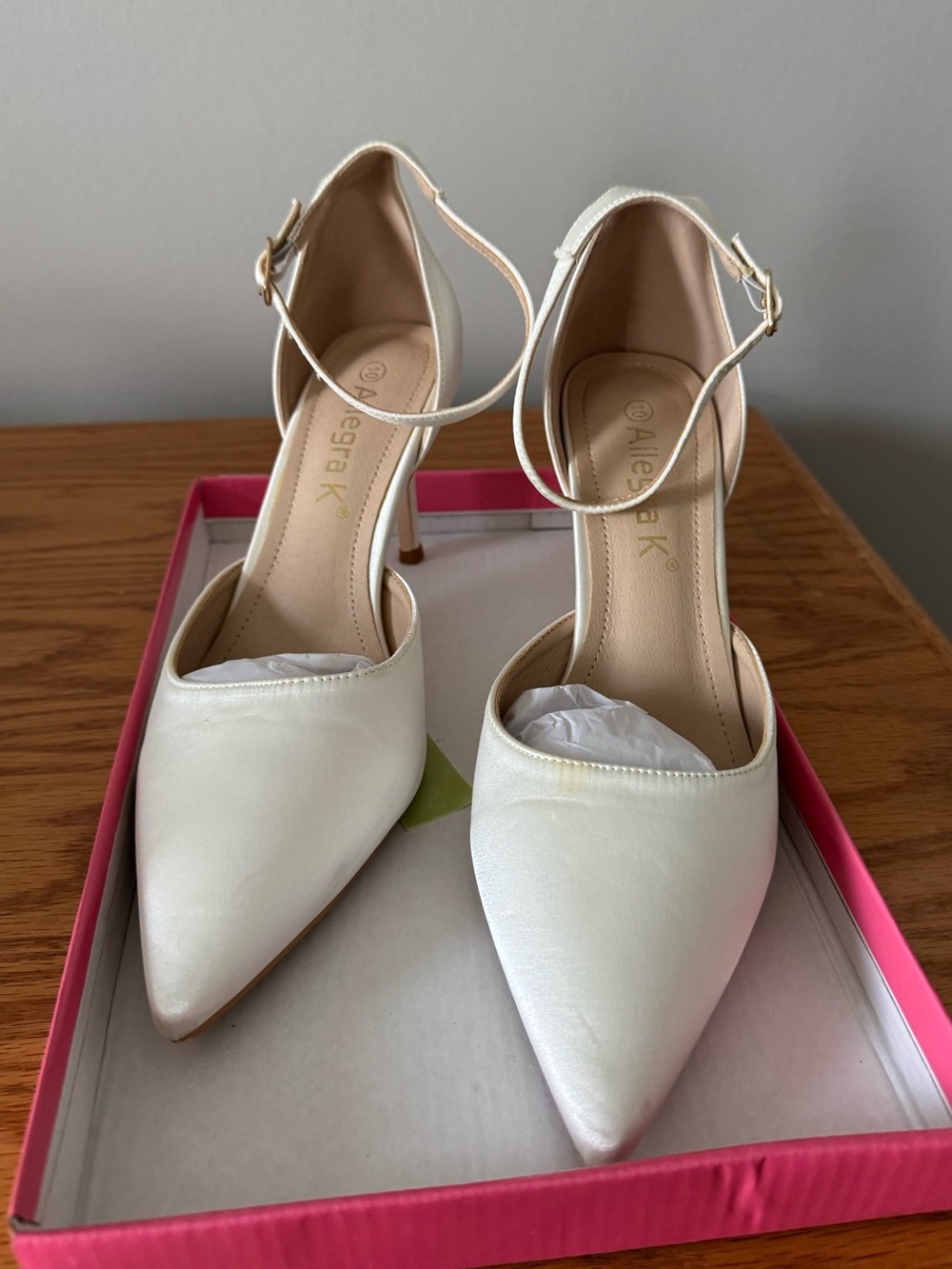 White Pointed-Toe Ankle-Strap Heels